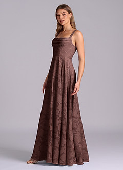 Azazie Shaude Bridesmaid Dresses Espresso A-Line Pleated Floral Burnout Dress image4