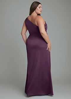 Azazie Akilah Bridesmaid Dresses Plum Mermaid One Shoulder Stretch Satin Dress image9