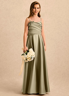 Azazie Gracie Girls Formal Flower Girl Dresses Moss Green A-Line Sweetheart Neckline Stretch Satin Dress image3