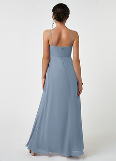 Azazie Collette Junior Dusty Blue A-Line Ruched Chiffon Dress image2