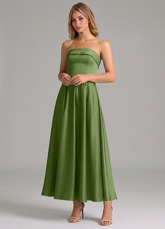 Azazie Lucienne Suknie dla druhen Linia A Pofałdowany Satyna elastyczna Długość kostki Sukienka image4