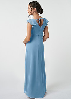 Azazie Claudine Junior Robe Trapèze en Mousseline de soie Plissée Acier Bleuté image4