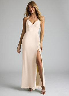 Azazie Becca Brautjungfernkleider Etui V-Hals Chiffon Kleid Alabaster Weiß image3