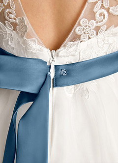 Azazie Lettie Blumenmädchenkleider Ballkleid Spitze Kleid Elfenbein Bermudablau image6