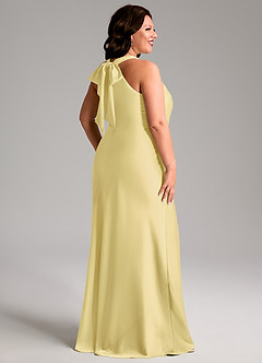 Azazie Doretta Bridesmaid Dresses Lemon Sorbet Mermaid Pleated Stretch Satin Dress image7