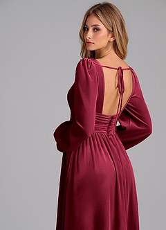 Azazie Norah Bridesmaid Dresses Burgundy A-Line Long Sleeve Velvet Dress image7