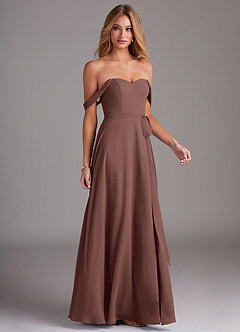 Azazie Aaron Bridesmaid Dresses Espresso A-Line Off the Shoulder Chiffon Convertible Dress image6