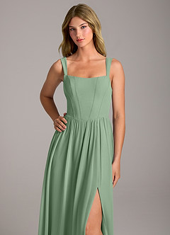 Azazie Rosaline Jurken voor bruidsmeisjes Jurk van Chiffon met A-Lijn Zijsplit Matcha image2