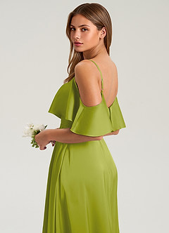 Azazie Jean Brautjungfernkleider Eine Linie Schulterfrei Stretch-Satin Kleid Zitronengras image7