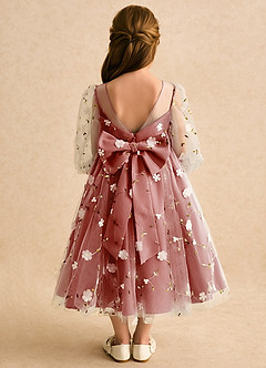 Azazie Elowen vestidos de niña de las flores Vestido de Terracota de Encaje de Corte en A con Escote de Corazón image2