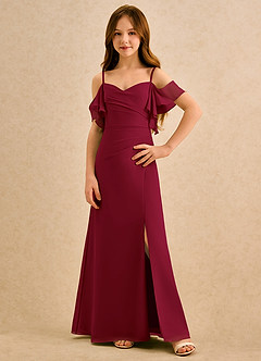 Azazie Pippy Girls Formal Robe Demoiselle D'honneur Fillette Robe Trapèze en Mousseline de soie Encolure en Forme de Cœur Bourgogne image1