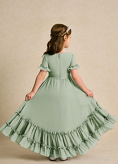 Azazie Kass Flower Girl Dresses Dusty Sage A-Line Pleated Chiffon Dress image3