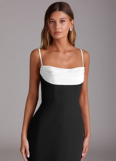 Azazie Saige Bridesmaid Dresses Ivory Black A-Line Off the Shoulder Chiffon Convertible Dress image2