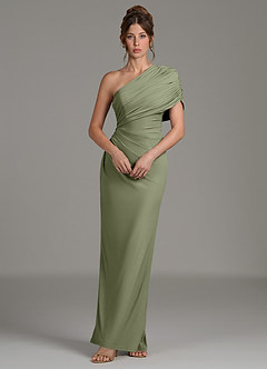 Azazie Essence Bridesmaid Dresses Pistachio Sheath One Shoulder Premium Stretch Jersey Dress image5
