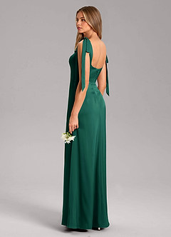 Azazie Frostine Bridesmaid Dresses Emerald A-Line Bow Stretch Satin Dress image6