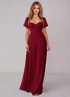 Azazie Fatima Bridesmaid Dresses Burgundy A-Line with Pockets Chiffon Dress image3