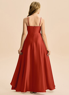 Azazie Eirlys Junior Rust A-Line Pleated Stretch Satin Dress image2