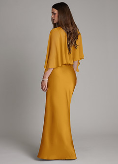 Azazie Ambra Bridesmaid Dresses Butterscotch Mermaid Pleated Stretch Satin Dress image2