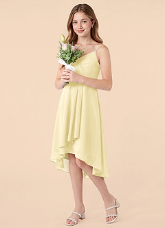 Azazie Mariam Junior Lemon Sorbet A-Line Pleated Chiffon Dress image3