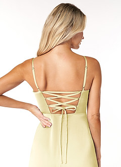 Azazie Marchella Bridesmaid Dresses Lemon Sorbet A-Line Corset Stretch Satin Dress image3