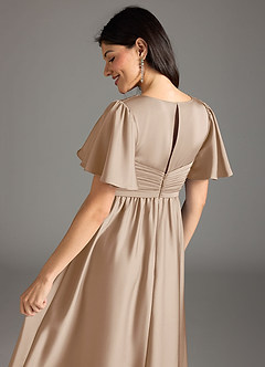 Azazie Verna Maternity Bridesmaid Dresses A-Line Ruched Stretch Satin Floor-Length Dress image8