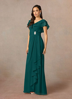 Azazie Snapdragon Abiti per la Madre della Sposa Abito A-Line in Chiffon Increspato con Scollo a V Verde Pavone image2