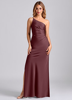 Azazie Marseli Bridesmaid Dresses Sangria Mermaid One Shoulder Stretch Satin Dress image5