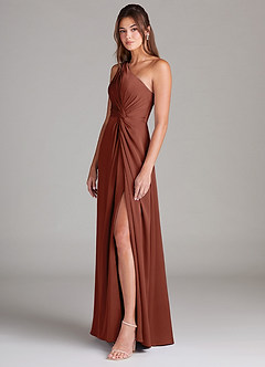 Azazie Brooke Jurken voor bruidsmeisjes Jurk van Stretch Satijn met A-Lijn One-Shoulder Kastanjebruin image5