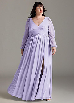 Azazie Norah Bridesmaid Dresses Lilac A-Line V-Neck Long Sleeve Chiffon Dress image6