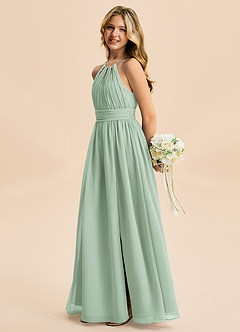 Azazie Noelle Junior Agave A-Line Pleated Chiffon Dress image3