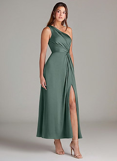 Azazie Brooke Suknie dla druhen Linia A Jedno ramię Satyna elastyczna Długość kostki Sukienka image4