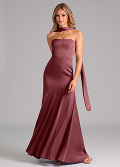 Azazie Shiloh Vestidos de damas de honor Vestido de Rosa Del Desierto de Satén Elástico de Corte Sirena Convertible con Sin tirantes image4