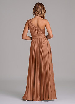 Azazie Lyrica Robes de demoiselle d'honneur Robe Trapèze en Satin extensible Ue épaule Bronze image8