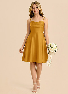 Azazie Bear Butterscotch A-Line Sweetheart Neckline Stretch Satin Dress image1