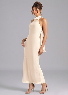 Azazie Velli Brautjungfernkleider Meerjungfrau-Linie Hoher Kragen Chiffon Kleid Alabaster Weiß image1