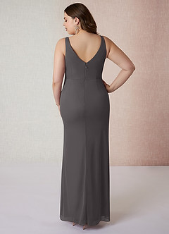Azazie Leandra Bridesmaid Dresses Steel Grey Mermaid V-Neck Pleated Mesh Dress image9