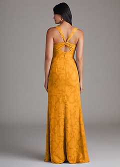 Mero Butterscotch Sheath Pleated Floral Burnout Dress image3