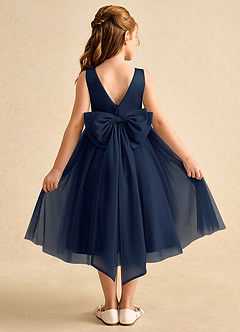Azazie Winnie Flower Girl Dresses Dark Navy Ball-Gown Bow Tulle Dress image1