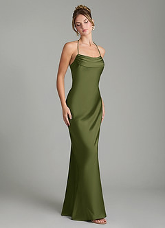 Azazie Mae Bridesmaid Dresses Olive Mermaid Pleated Stretch Satin Dress image5