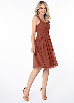 Azazie Angie Bridesmaid Dresses Auburn A-Line Corset Chiffon Dress image4