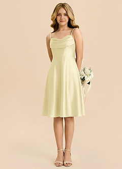 Azazie Bear Junior Lemon Sorbet A-Line Sweetheart Neckline Stretch Satin Dress image5