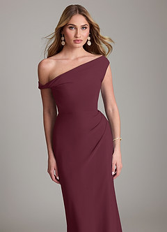 Azazie Emerson Bridesmaid Dresses Cabernet Sheath Off the Shoulder Chiffon Dress image2