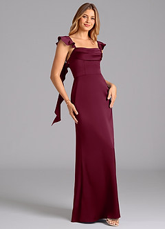 Azazie Adi Bridesmaid Dresses Mulberry A-Line Pleated Stretch Satin Dress image3