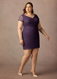 Azazie Lucilia Final Sale Plum Sheath Lace Dress image10