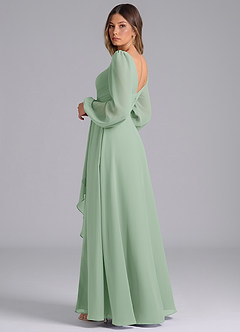 Azazie Liah Robes de demoiselle d'honneur Robe Trapèze en Mousseline de soie Manche longue Agave image2