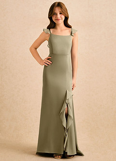 Azazie Novalie Girls Formal Blumenmädchenkleider Meerjungfrau-Linie Schleifen Stretch-Satin Kleid Moosgrün image4