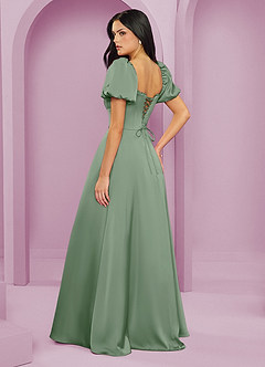 Barbie ♥ Azazie Bridesmaid Dresses Matcha A-Line Ruched Stretch Satin Dress image2