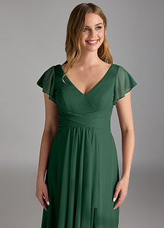 Azazie Omari Bridesmaid Dresses Dark Green A-Line Mesh Dress image3
