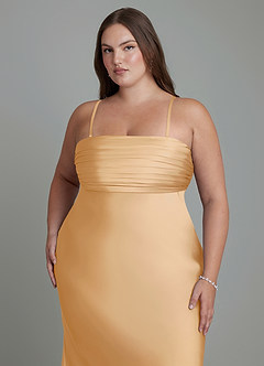 Azazie Saylor Abiti da Damigella Abito Sirena in Raso Elasticizzato Senza Spalline Oro image17