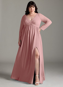 Azazie Teton Maternity Bridesmaid Dresses A-Line Long Sleeve Chiffon Floor-Length Dress image7